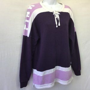 Pink By Victoria Secret Sweatshirt Purple White Color Block Lg Sleeve Popover XS